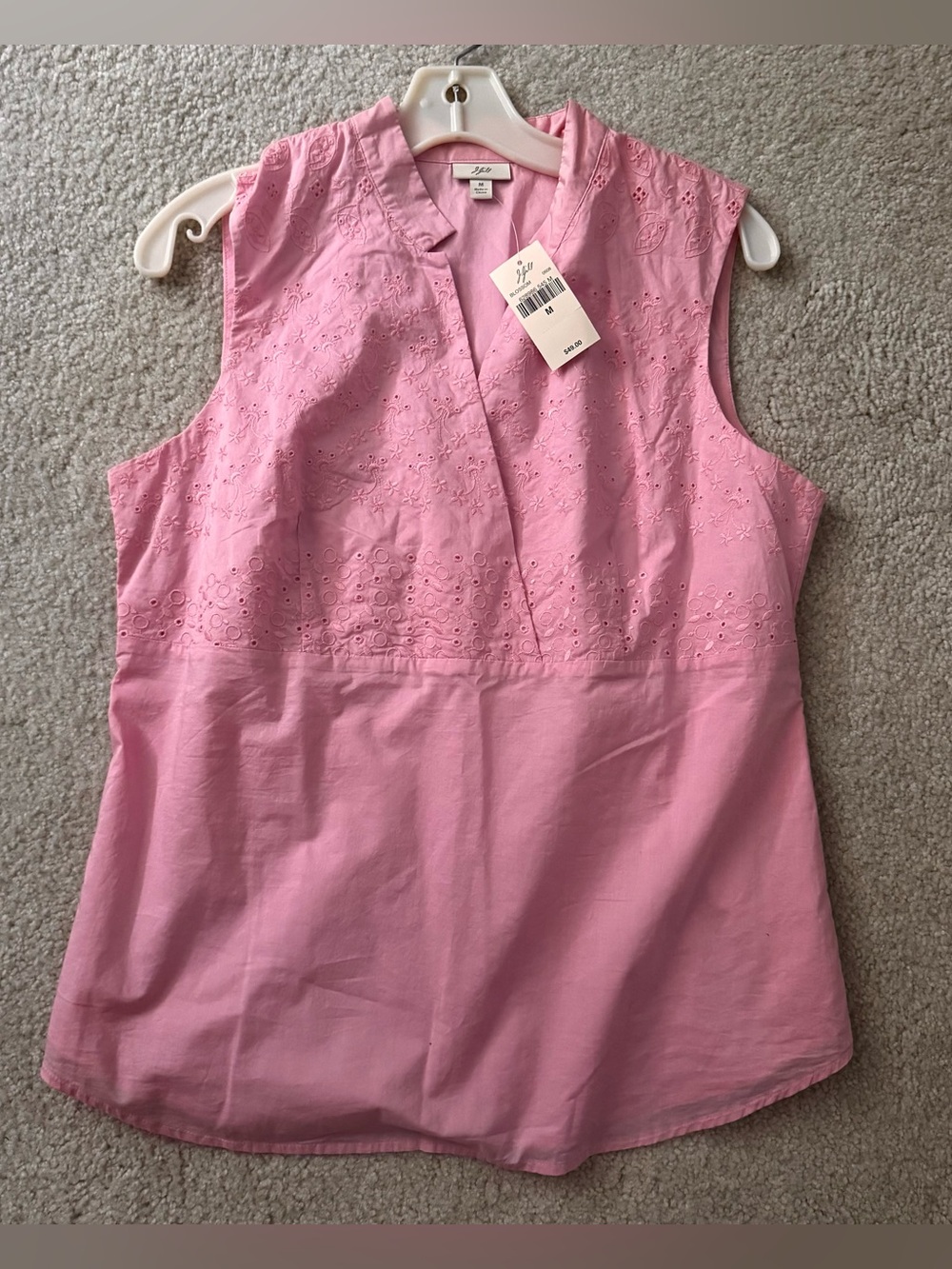J. Jill Pink Eyelet Sleeveless V-Neck Blouse